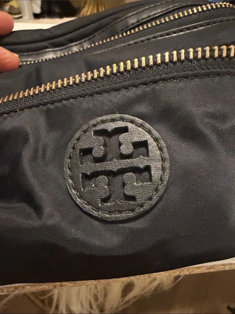 Tory Burch Navy Nylon Belt Bag with Gold Hardware